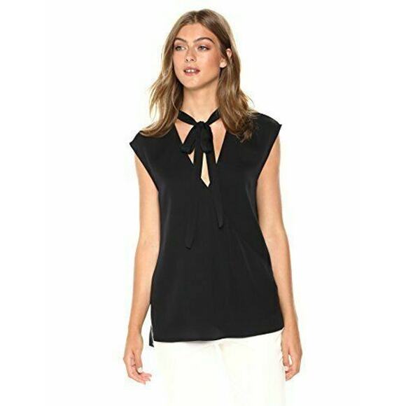 THEORY Relaxed Tie-Neck Sleeveless Silk Wrap Top in Black Size Small - Picture 1 of 11